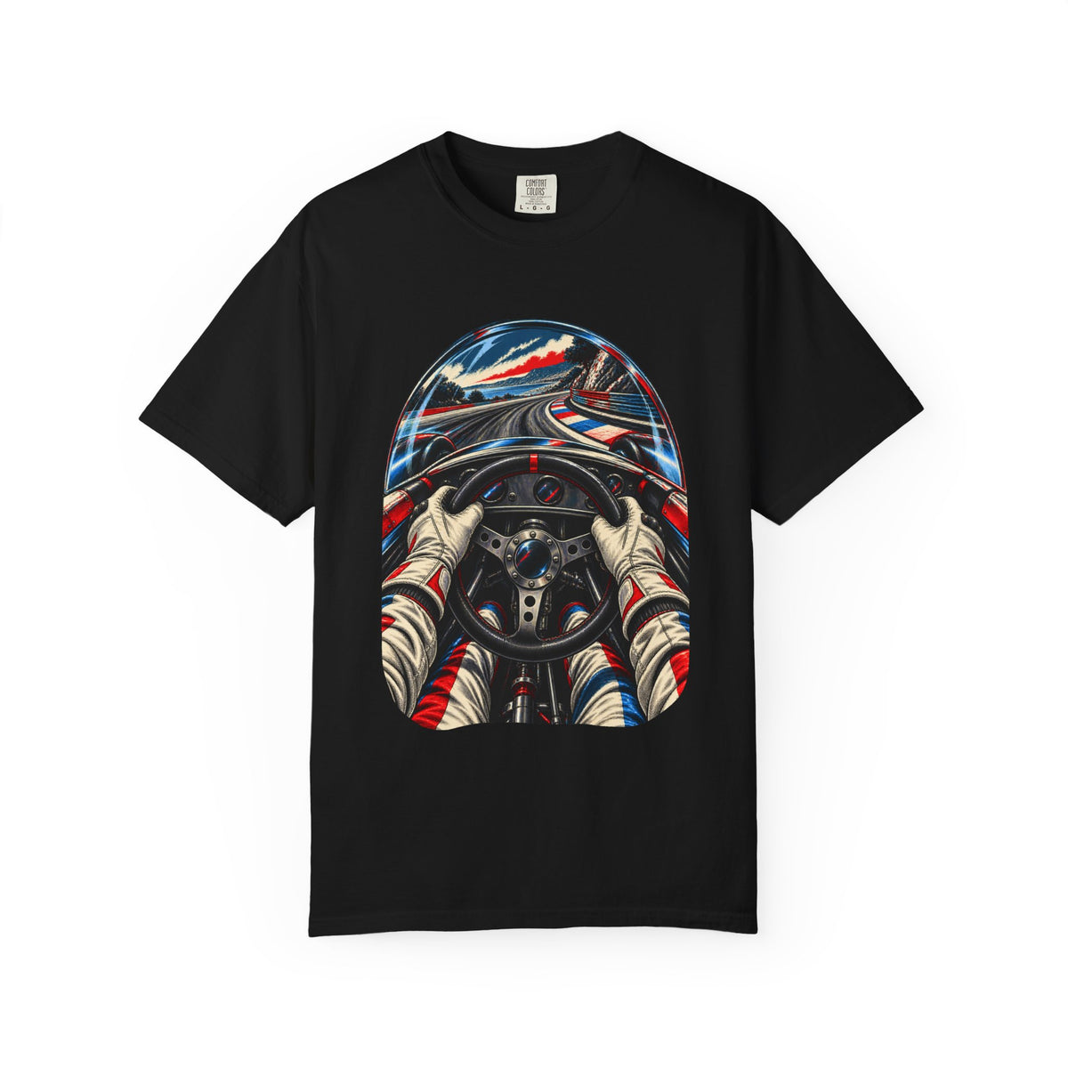 Hands on the Line Racing Cockpit Front Print Tee