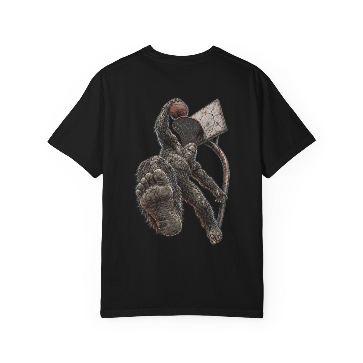 Back view of the black Bigfoot Rim Wrecker back-print tee