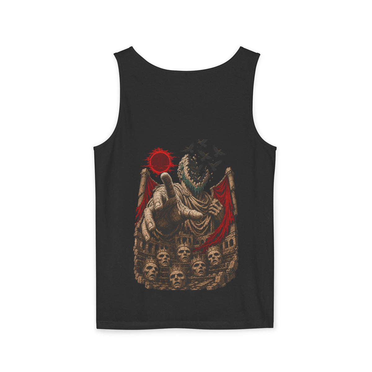 Audience of Ash Garment-Dyed Tank — back view showing the main artwork.
