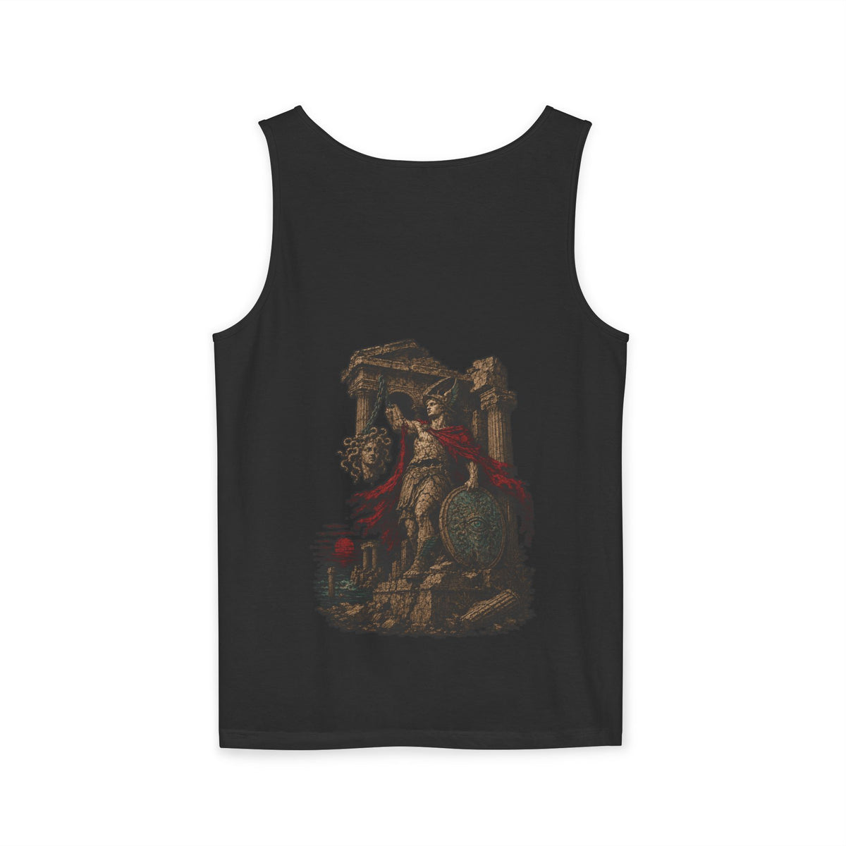 The Gorgon's Witness — Perseus — full back print on the Garment-Dyed Tank