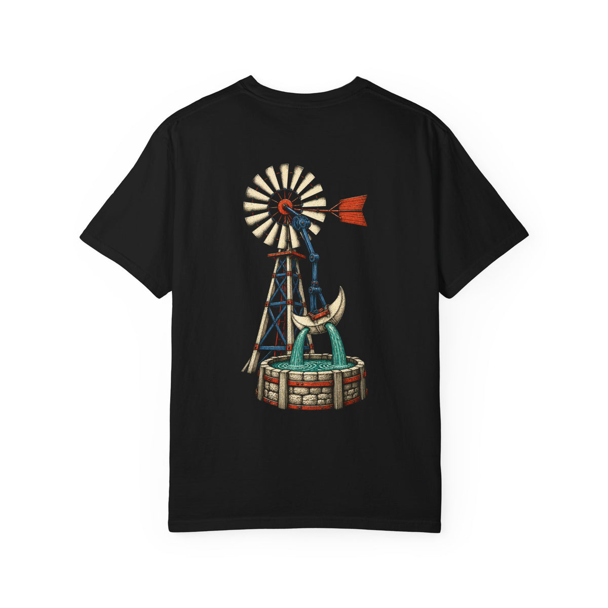 Moonwell Windpump Back Print Tee — back view showing the main artwork.