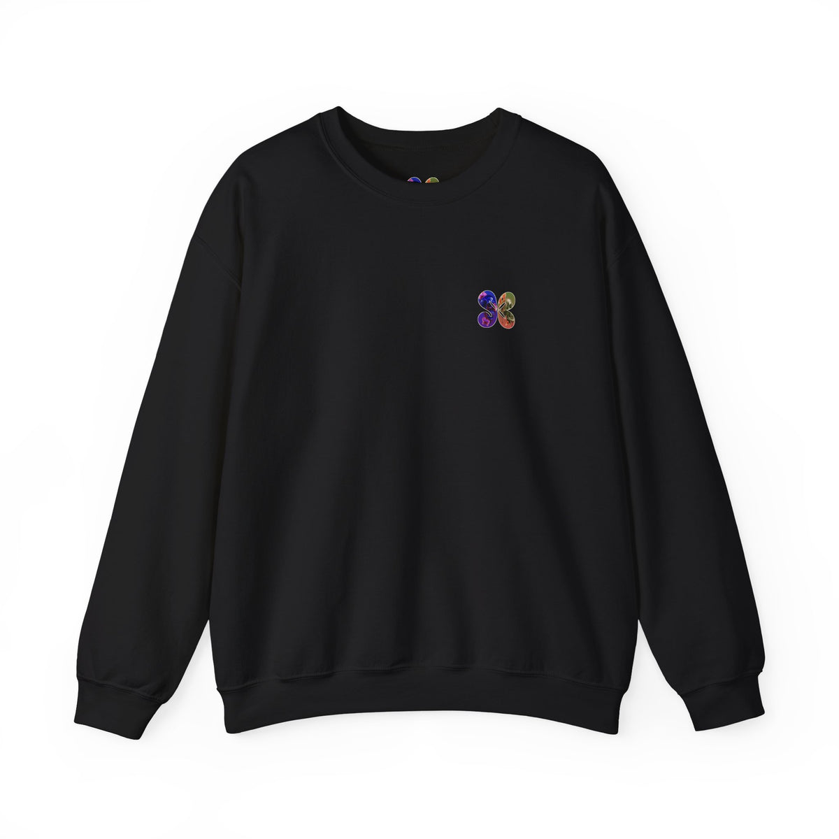 Peony Blood Crown Crewneck Back Print Sweatshirt — front view with a small chest crest.