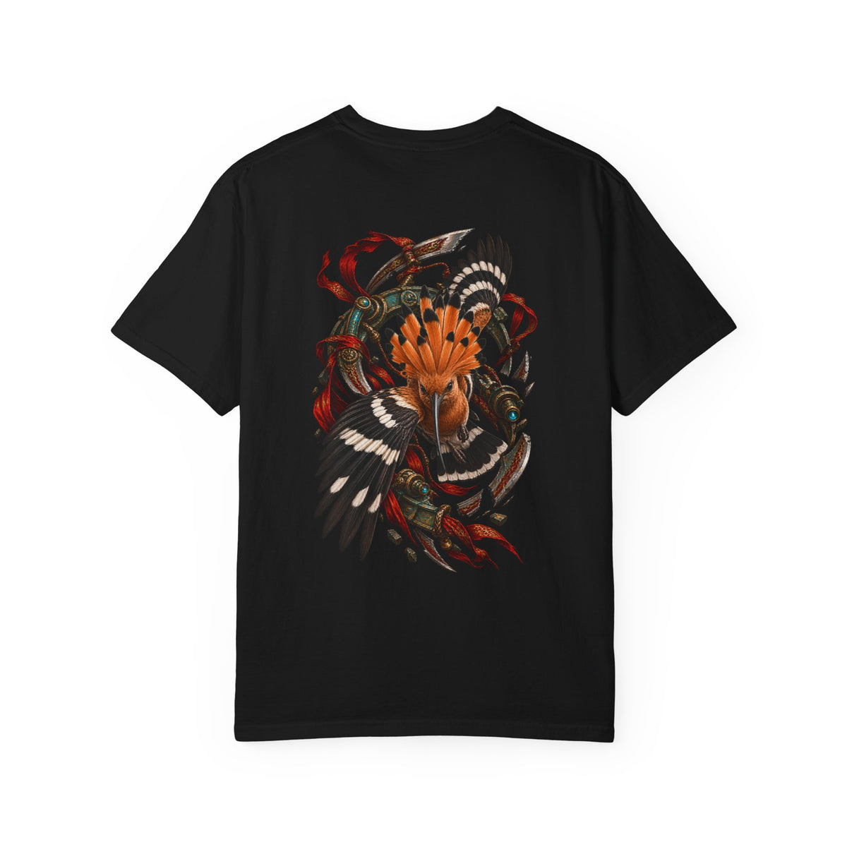 Hoopoe Crownblade Duelist Back Print Tee — back view showing the main artwork.