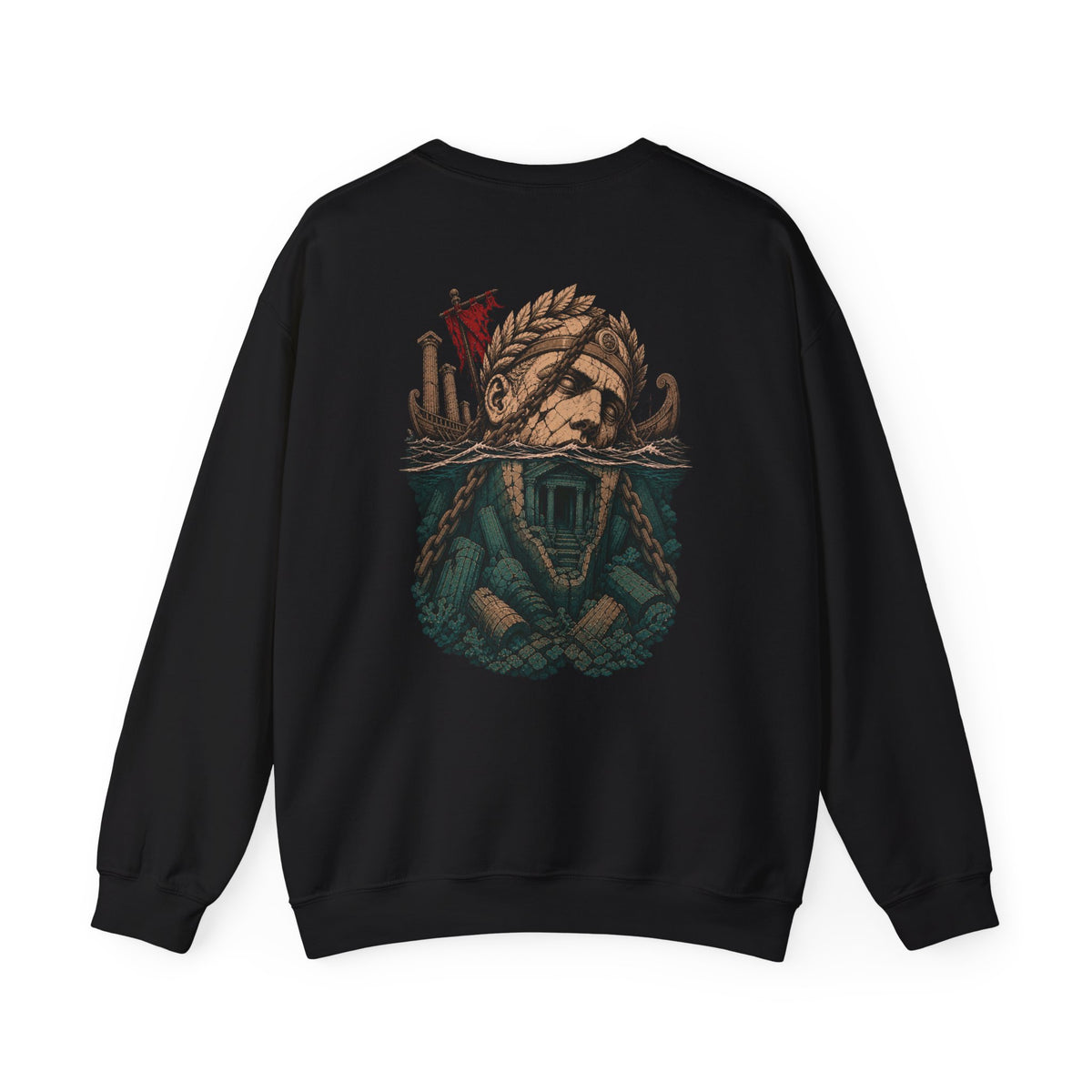 Empire Beneath Crewneck Back Print Sweatshirt — back view showing the main artwork.