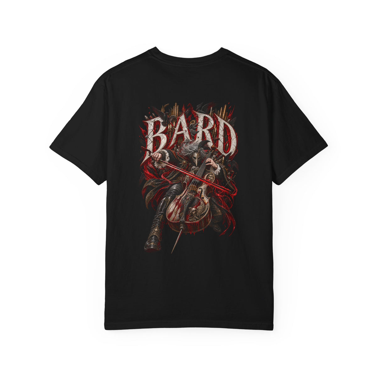 Doom Cantor Bard Back Print Tee — back view showing the main artwork.