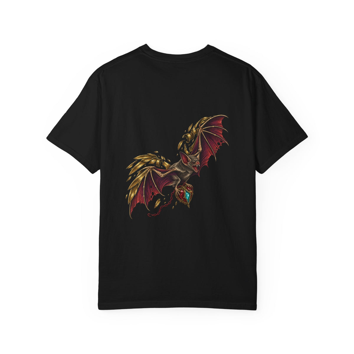 Seraphic Bat Theft Back Print Tee — back view showing the main artwork.