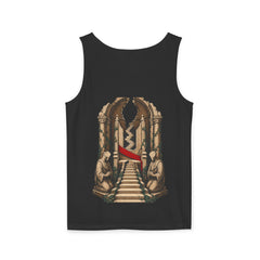 Throne of No One Garment-Dyed Tank — back view showing the main artwork.
