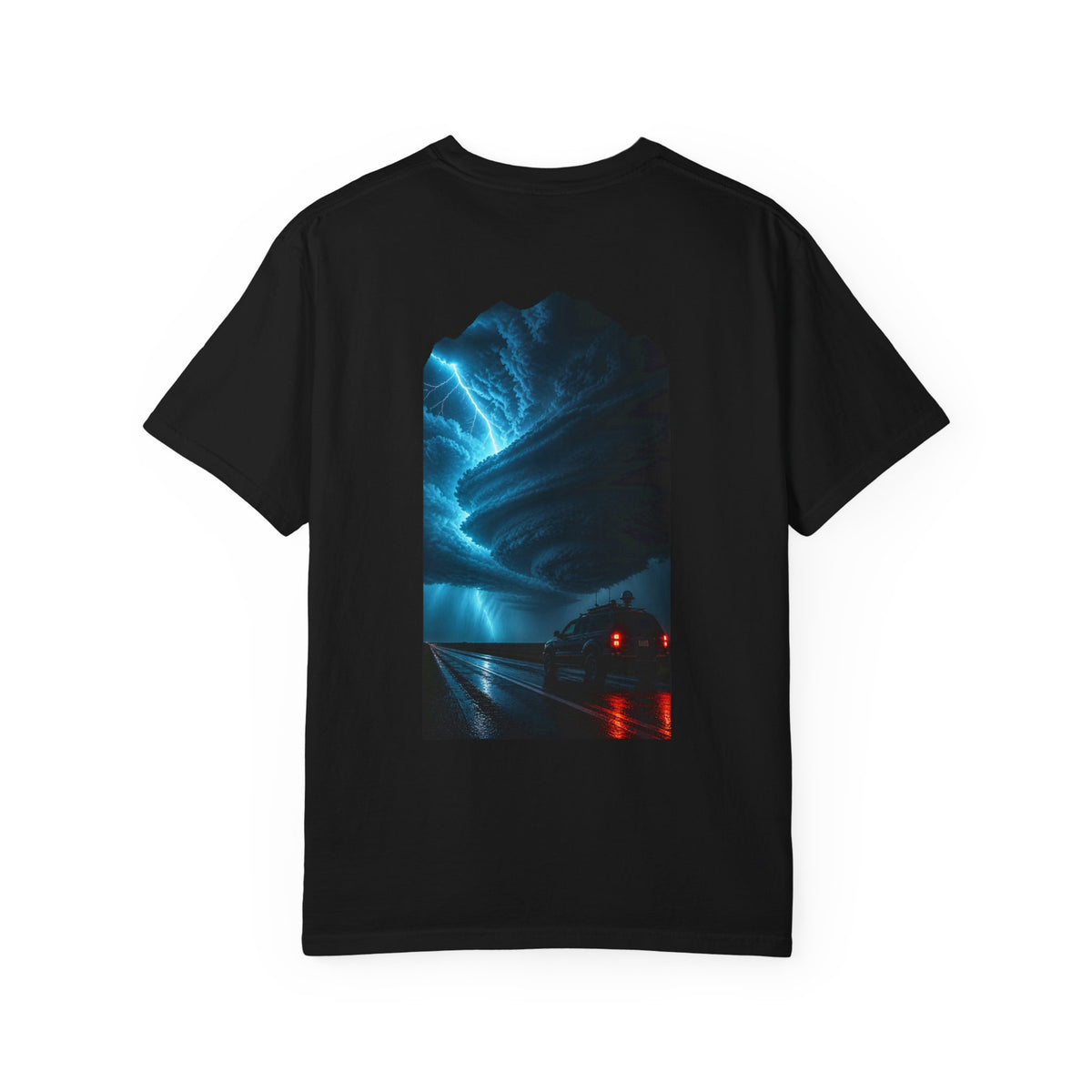 Midnight Mesocyclone Back Print Tee — back view showing the main artwork.
