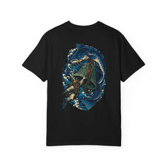 Bell at the Bottom Back Print Tee — large fishing artwork on the back of Black Comfort Colors 1717