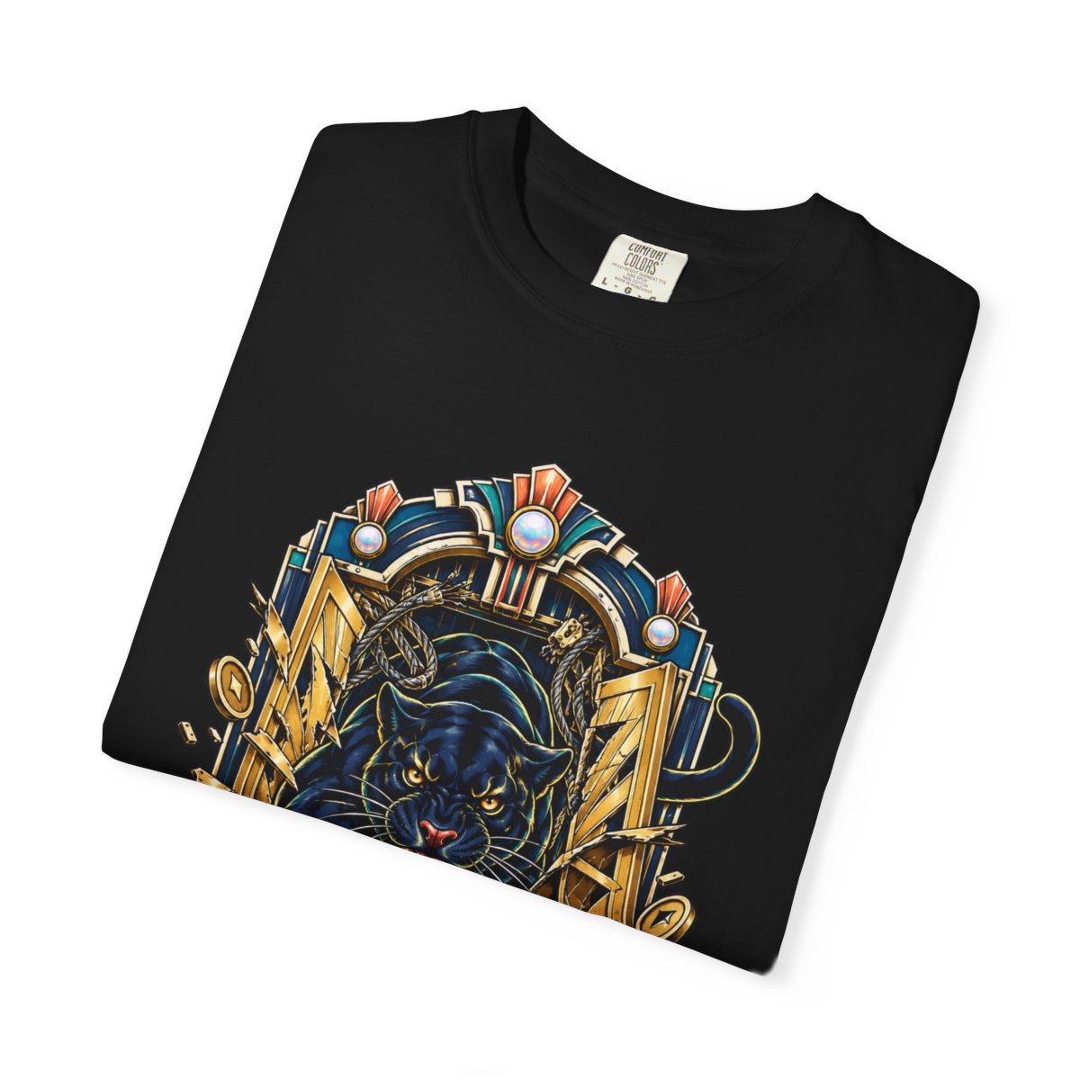 Panther Steps Through the Elevator Front Print Tee folded front print detail