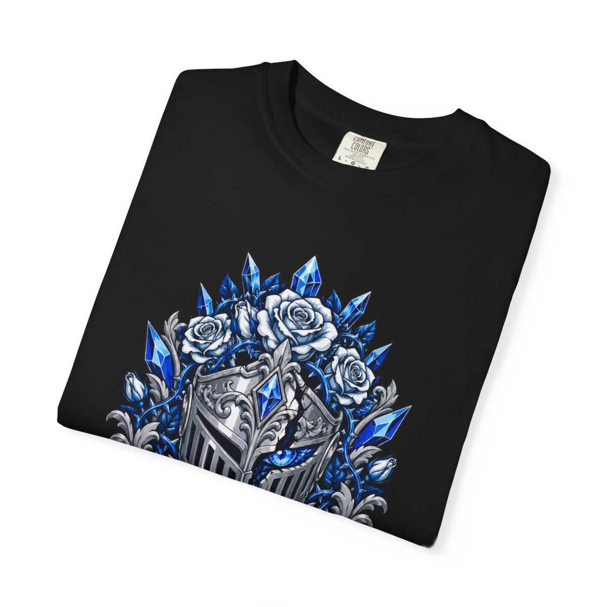 Roses Grow Inside the Frozen Helm Front Print Tee folded front print detail