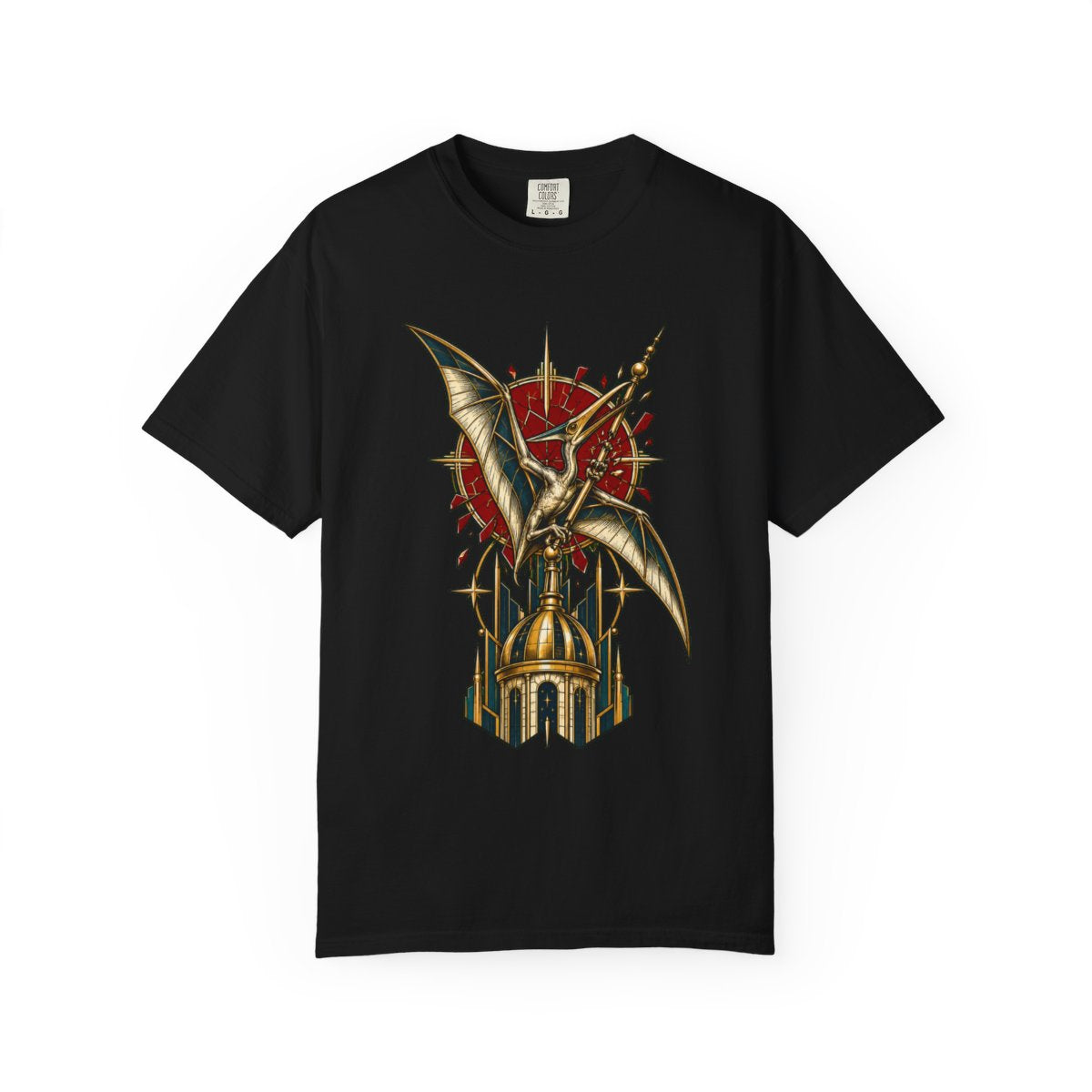 Stormwing Pteranodon Tee large front print on a Black Comfort Colors 1717 tee