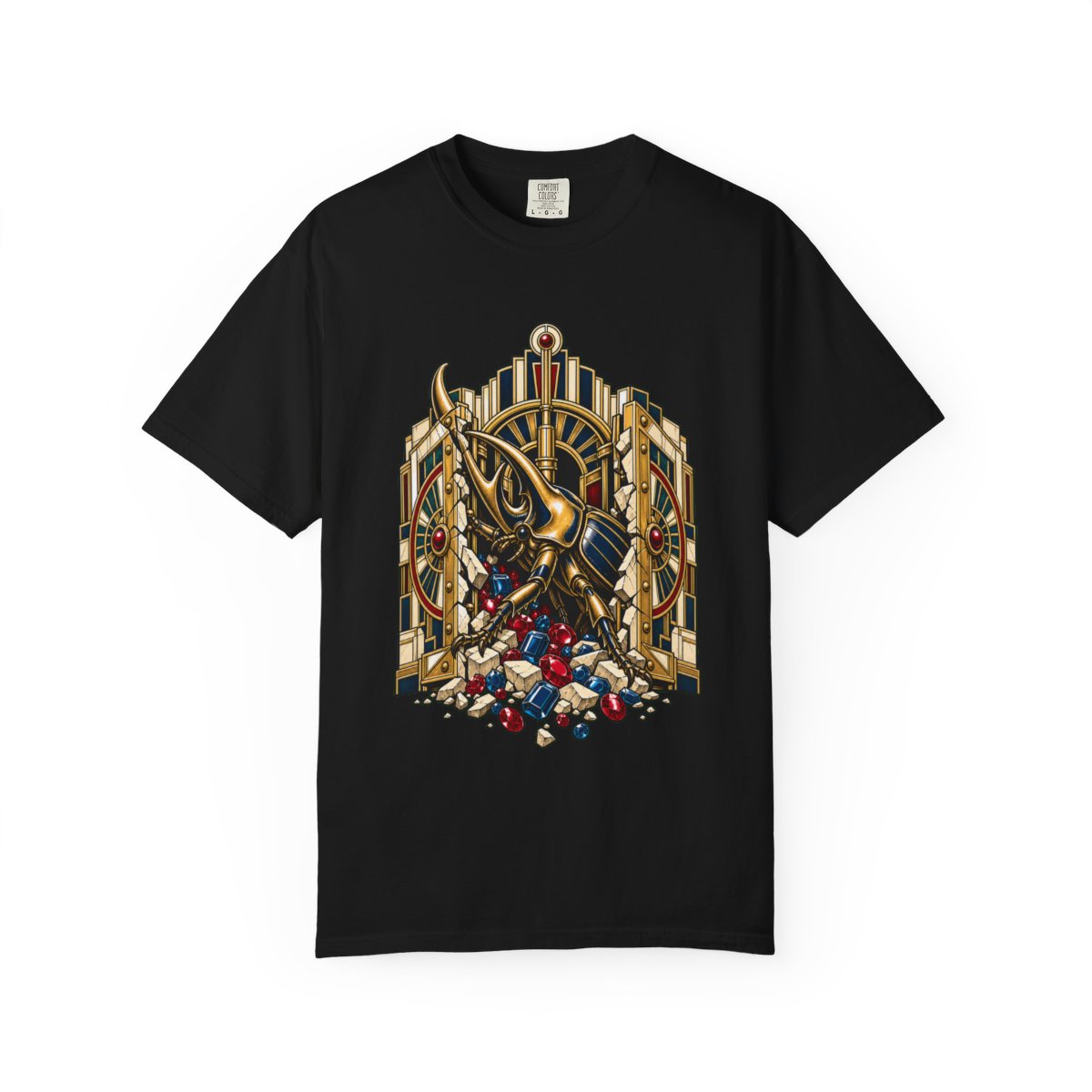 Vaultbreaker Beetle Tee large front print on a Black Comfort Colors 1717 tee