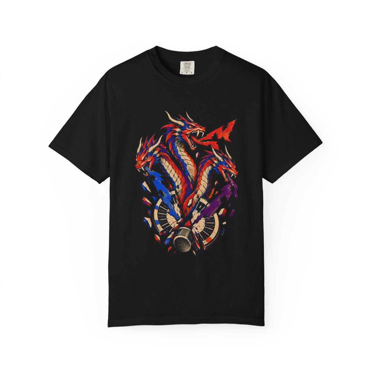 Channel Nine Hydra Tee large front print on a Black Comfort Colors 1717 tee