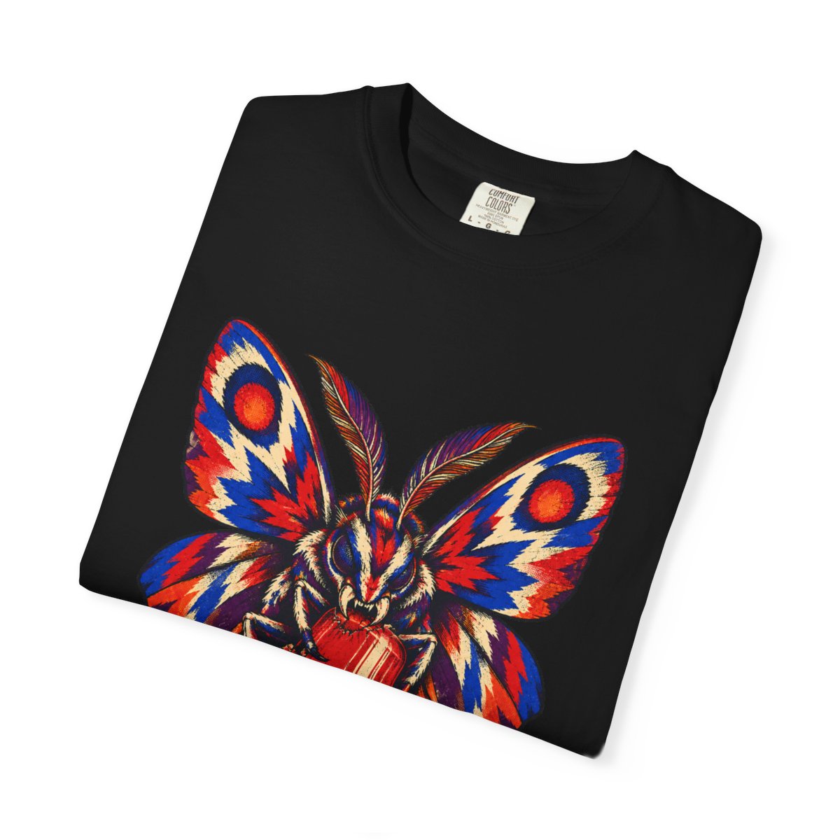 Warning Light Moth Tee folded front print detail