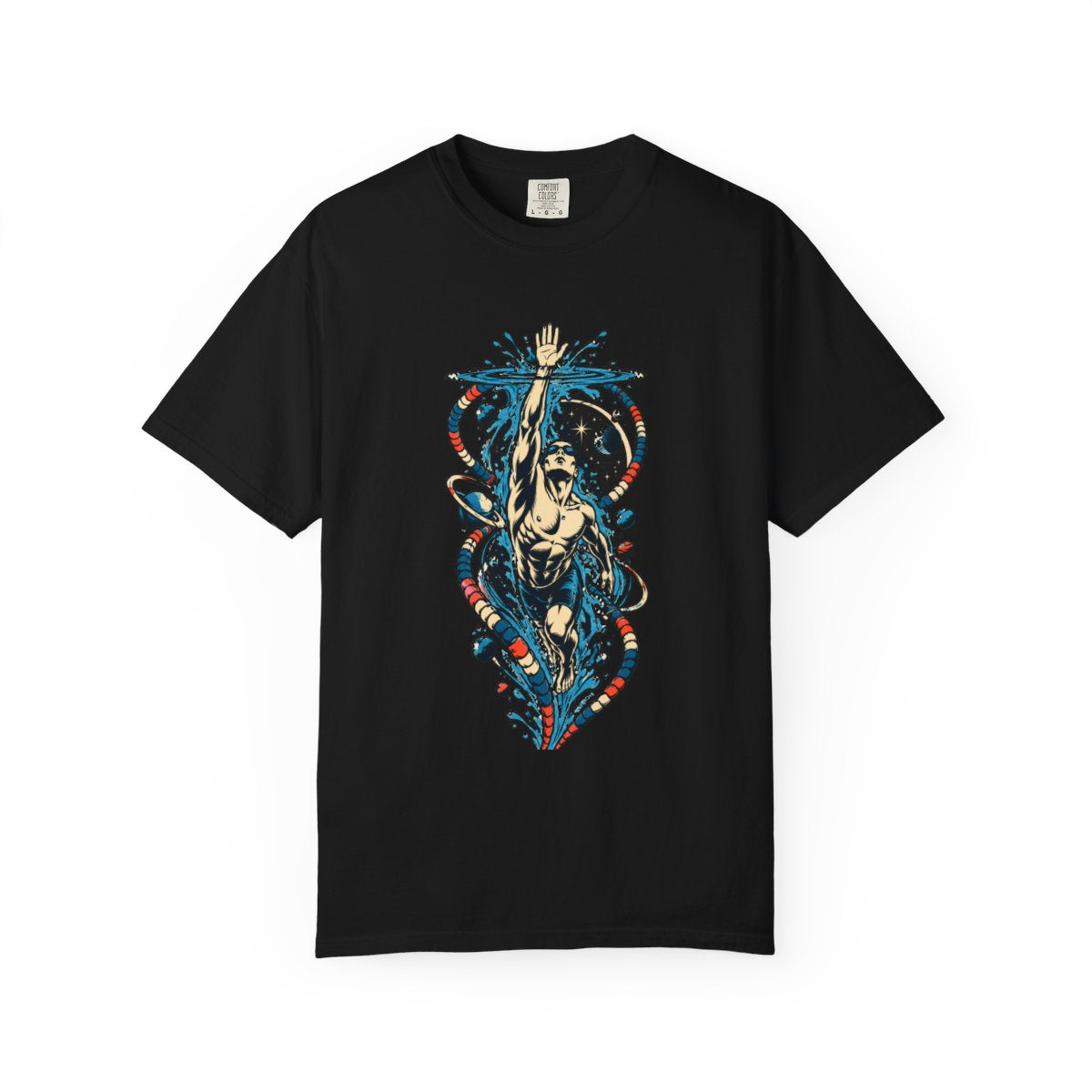 Gravity Lane Tee large front print on a Black Comfort Colors 1717 tee
