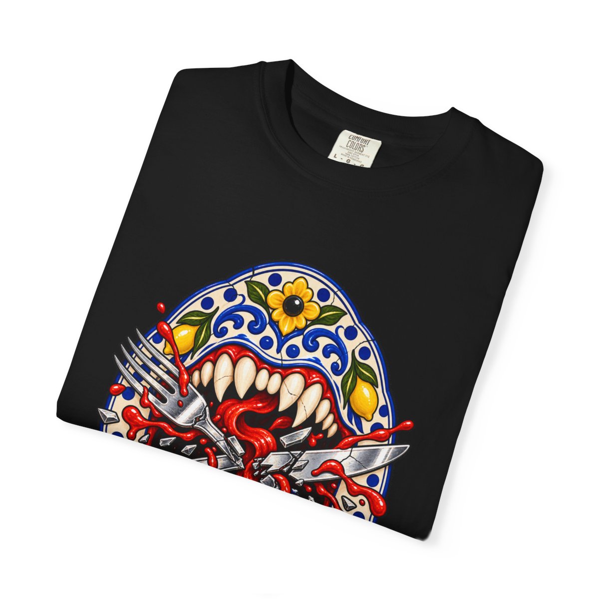 Dinner Maw Tee folded front print detail