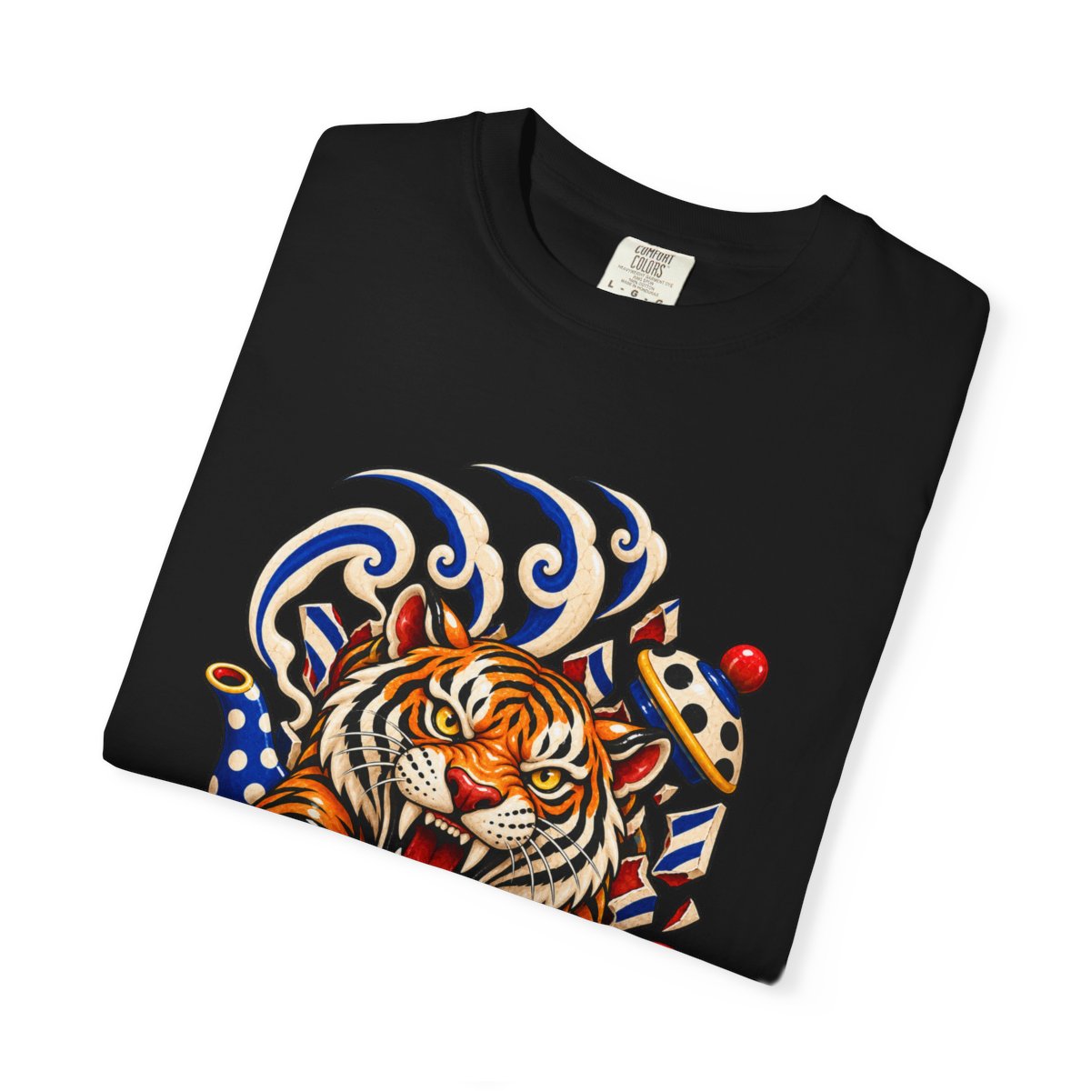 Tiger Teapot Tee folded front print detail