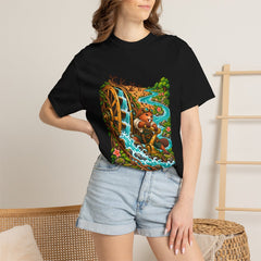 Riverwright Beaver Tee worn Printify context view on a Black Comfort Colors 1717 tee