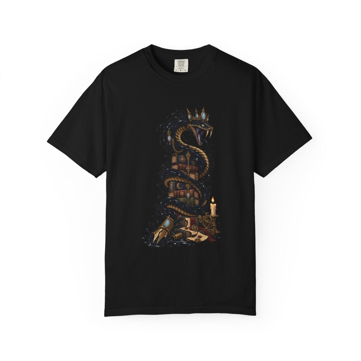 Inkspell Serpent Tee large front print on a Black Comfort Colors 1717 tee