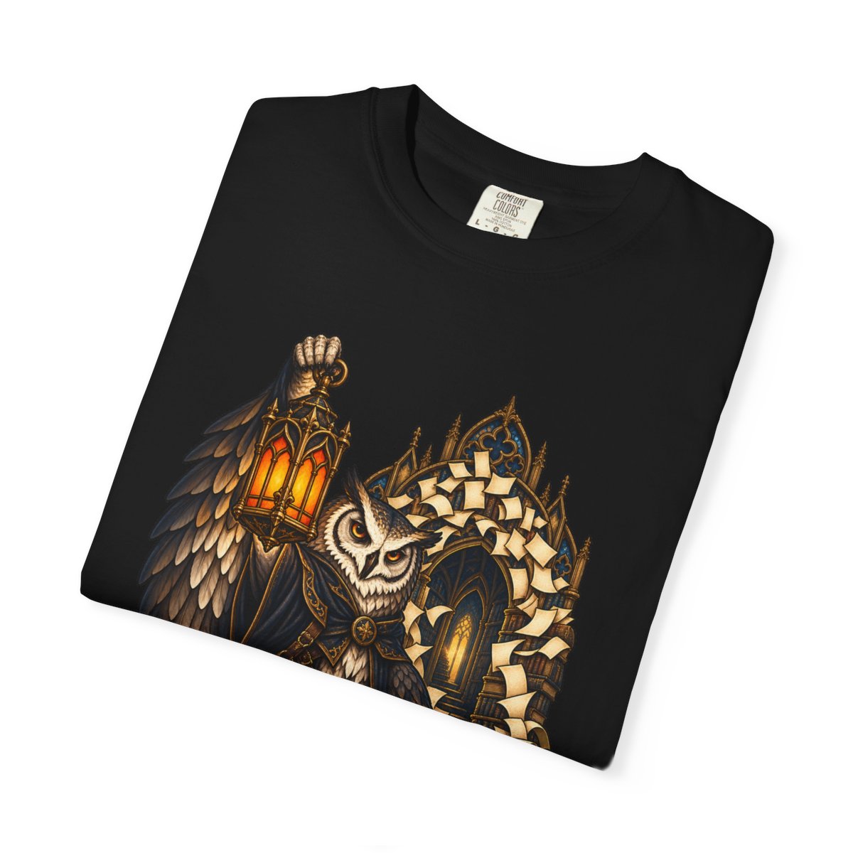 Lantern Librarian Tee folded front print detail