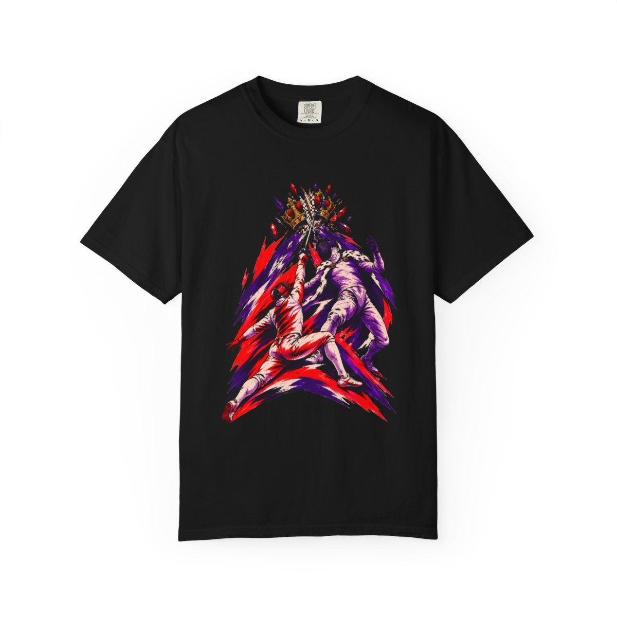 Crownfall Bout Tee large front print on a Black Comfort Colors 1717 tee