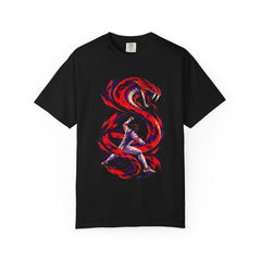 Serpent Foil Tee large front print on a Black Comfort Colors 1717 tee