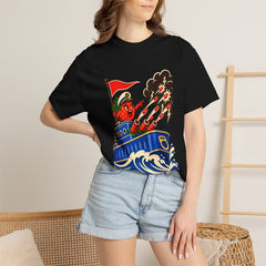Berry Battleship Tee worn Printify context view on a Black Comfort Colors 1717 tee