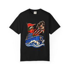Berry Battleship Tee large front print on a Black Comfort Colors 1717 tee