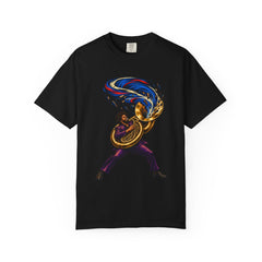 Tuba Cyclone Tee large front print on a Black Comfort Colors 1717 tee
