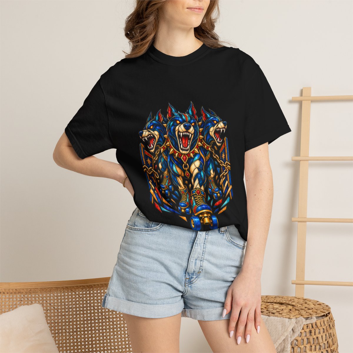 Hellhound Breakout Tee worn Printify context view on a Black Comfort Colors 1717 tee