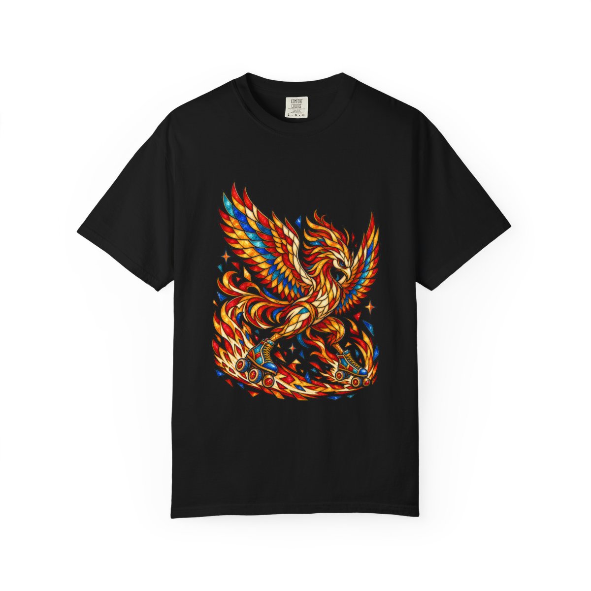 Phoenix Rising Tee large front print on a Black Comfort Colors 1717 tee