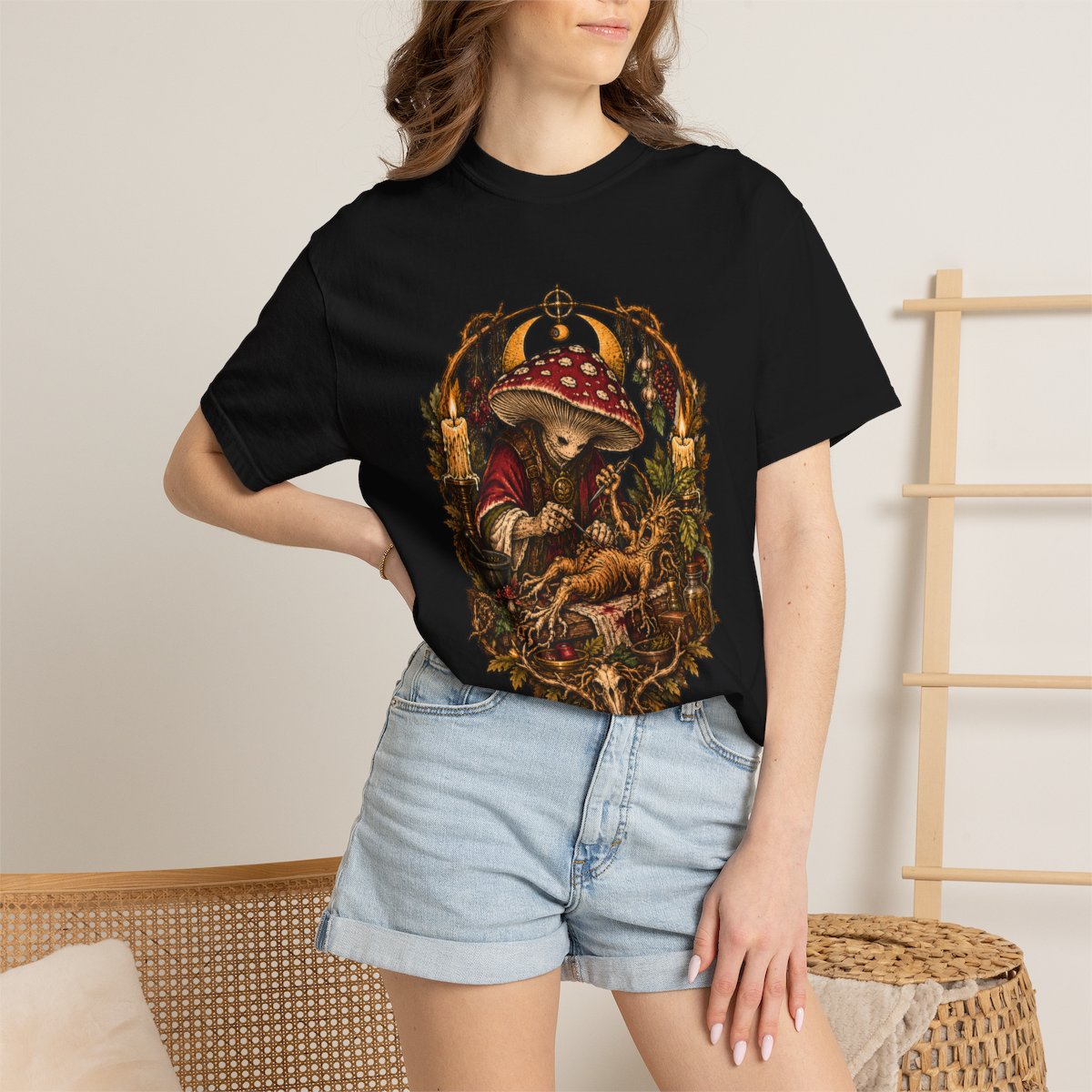 Root Doctor Tee worn Printify context view on a Black Comfort Colors 1717 tee