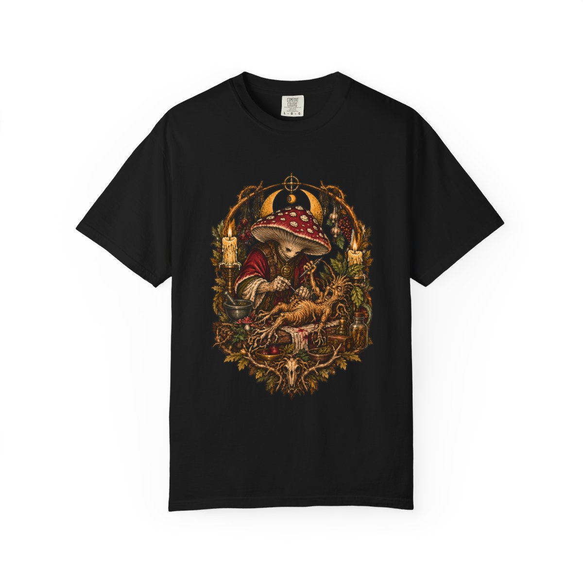 Root Doctor Tee large front print on a Black Comfort Colors 1717 tee