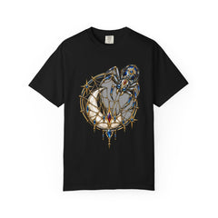 Moonweb Tee large front print on a Black Comfort Colors 1717 tee