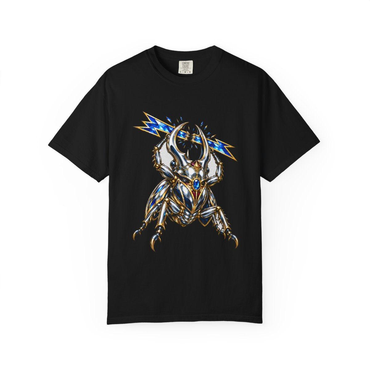 Thunderhorn Tee large front print on a Black Comfort Colors 1717 tee