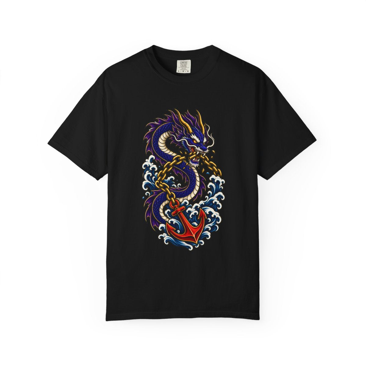 Anchor Dragon Tee large front print on a Black Comfort Colors 1717 tee