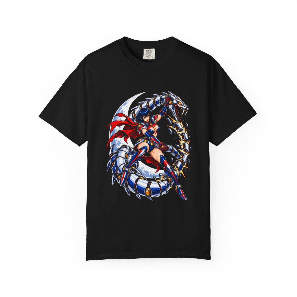 Moon Serpent Tee large front print on a Black Comfort Colors 1717 tee