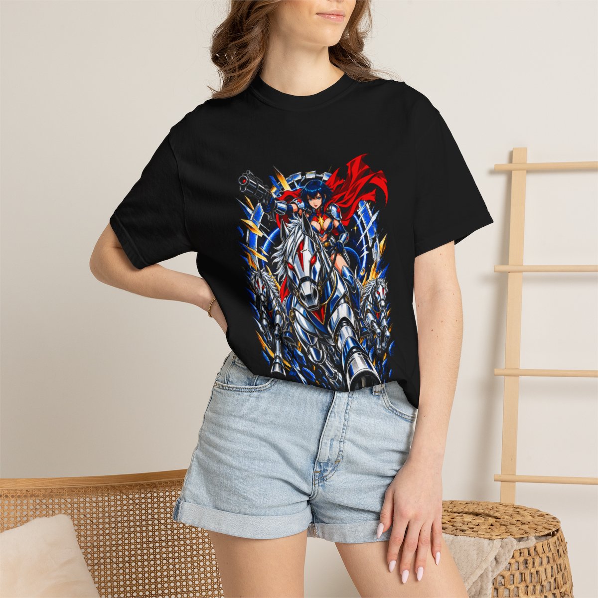 Void Stampede Tee worn Printify context view on a Black Comfort Colors 1717 tee