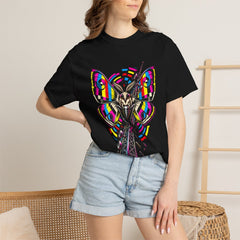 Broadcast Moth Tee worn Printify context view on a Black Comfort Colors 1717 tee