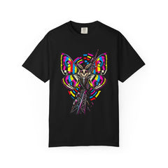 Broadcast Moth Tee large front print on a Black Comfort Colors 1717 tee