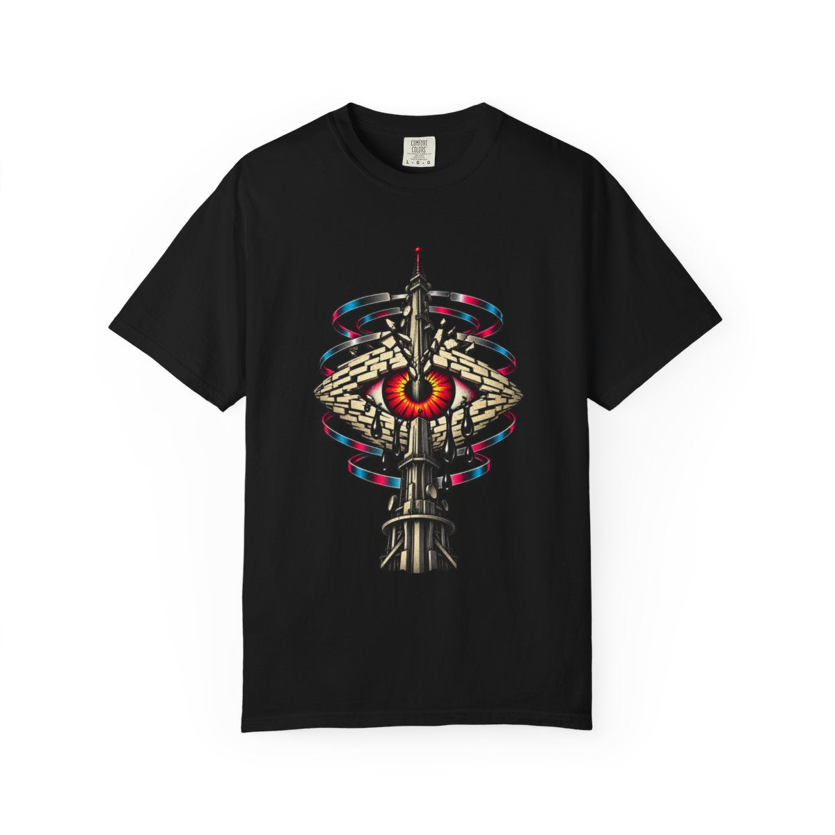 Channel Zero Tee large front print on a Black Comfort Colors 1717 tee