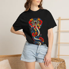 Cobra Bloom Tee worn Printify context view on a Black Comfort Colors 1717 tee