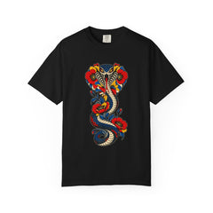 Cobra Bloom Tee large front print on a Black Comfort Colors 1717 tee