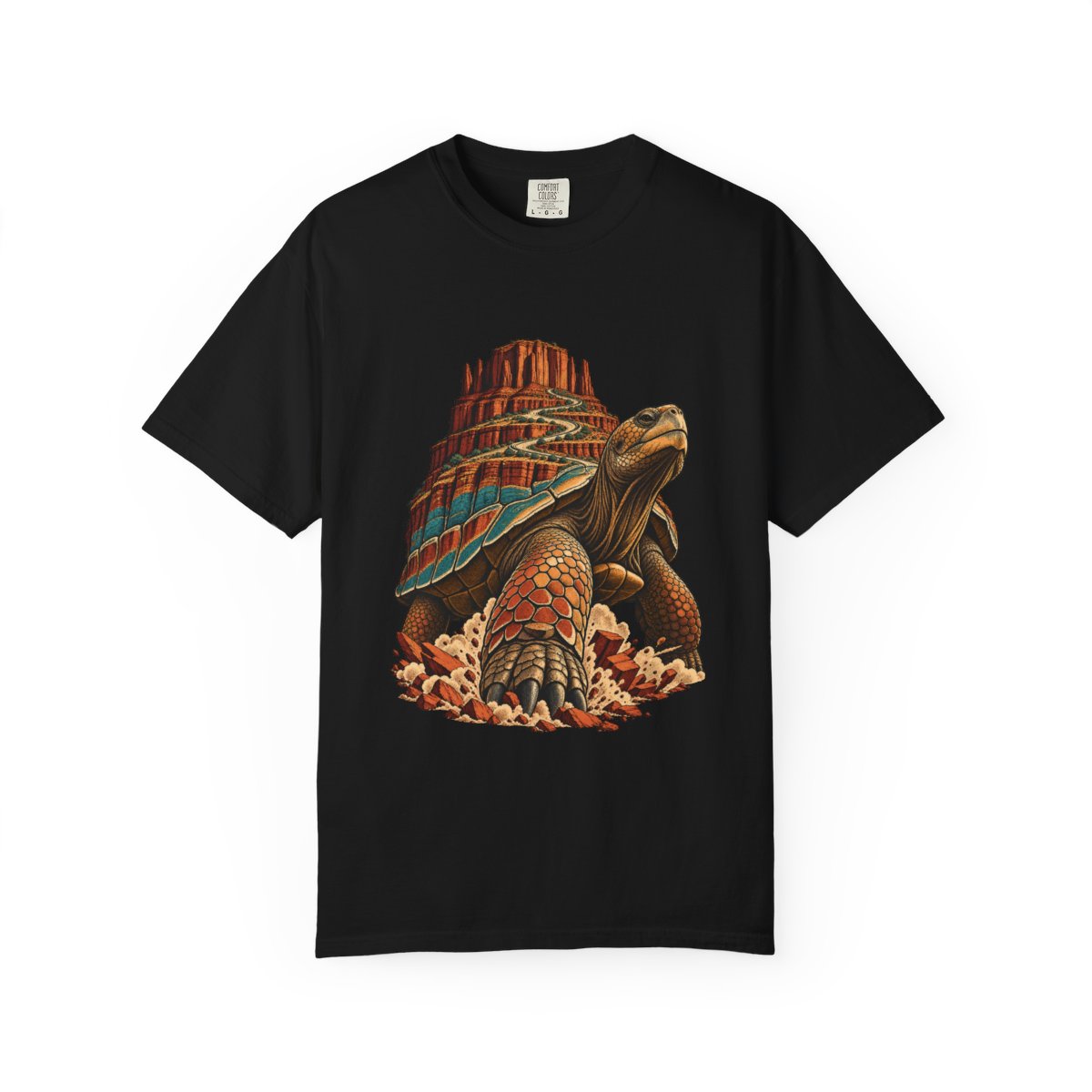 Mesa Colossus Tee large front print on a Black Comfort Colors 1717 tee