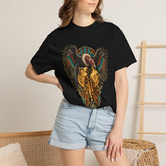 Vulture Gold Tee worn Printify context view on a Black Comfort Colors 1717 tee