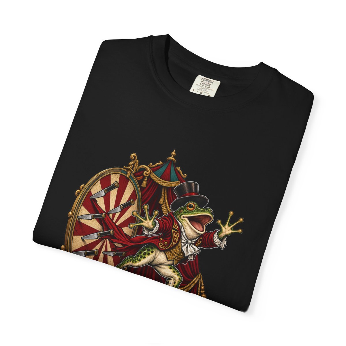 Knife Wheel Frog Tee folded front print detail