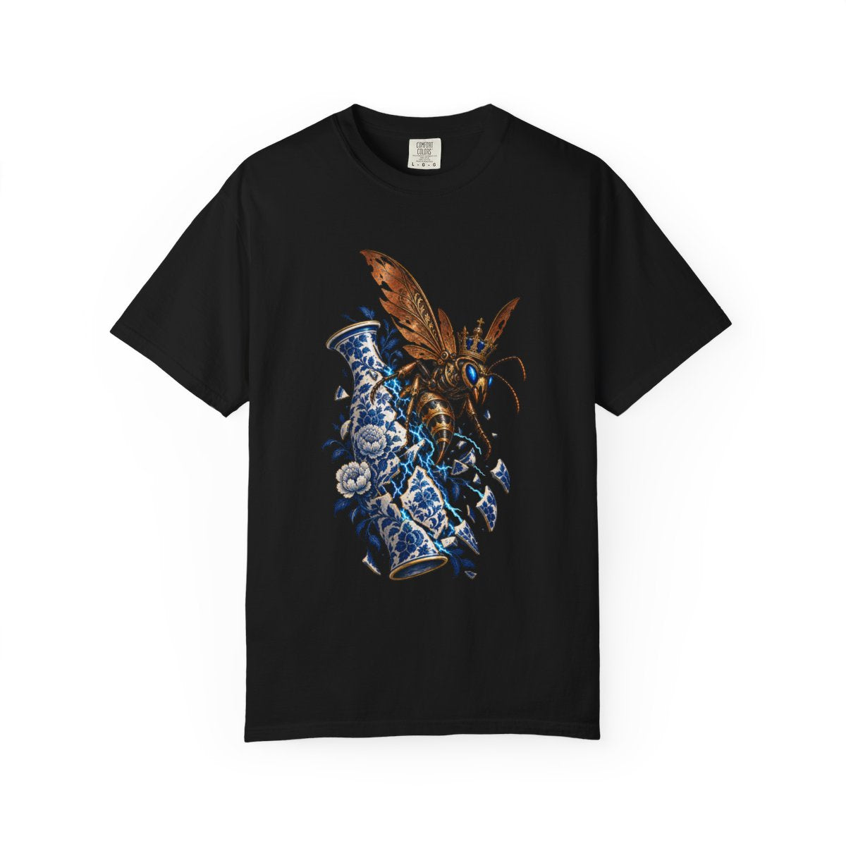 Queen Current Tee large front print on a Black Comfort Colors 1717 tee