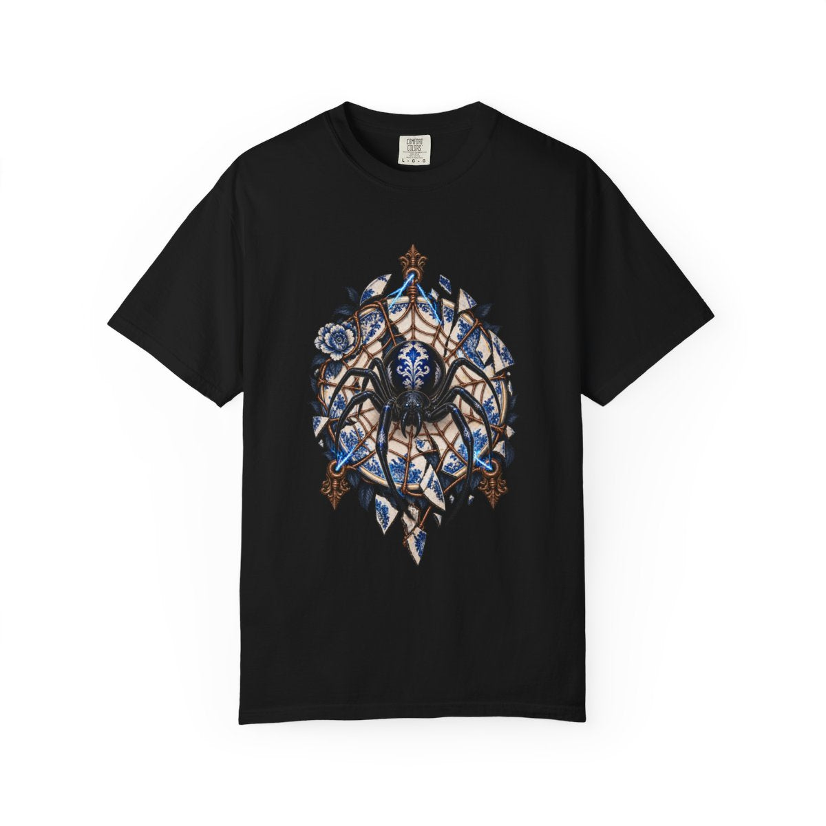 Widow Wire Tee large front print on a Black Comfort Colors 1717 tee