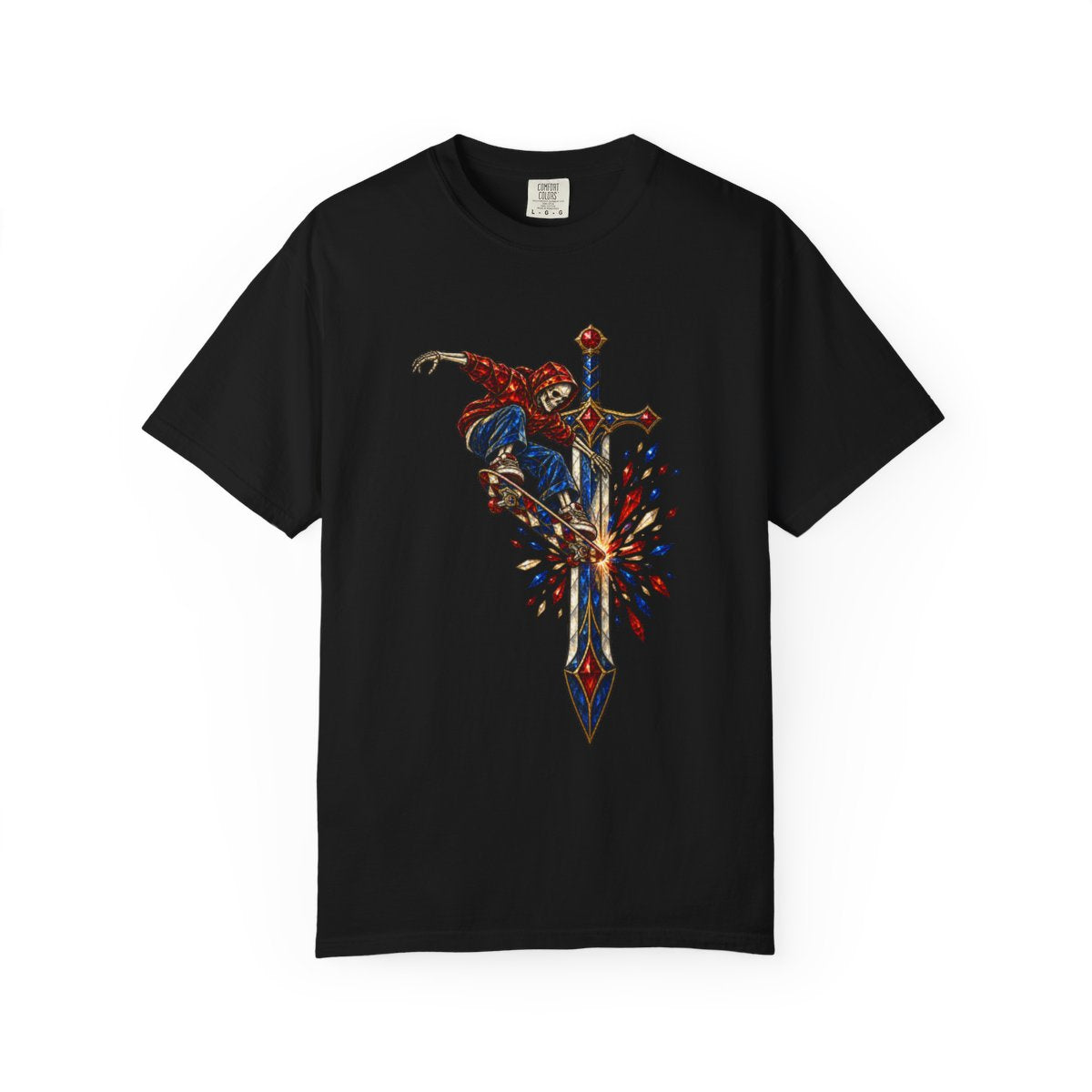 Blade Grind Tee large front print on a Black Comfort Colors 1717 tee